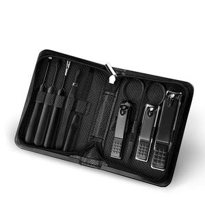 Kit de manucure et pédicure 9 pièces en acier inoxydable noir avec étui – Coupe-ongles, couteau à pédicure, forme biseautée pour les doigts - Product Image 4