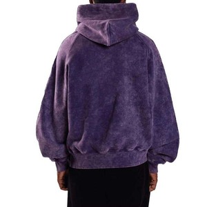 Sudadera con Capucha Oversize para Hombre, 100% Algodón French Terry Lavado, Morado Sólido, con Bolsillo, Estilo Casual Urbano, Ajuste Otoñal - Product Image 2
