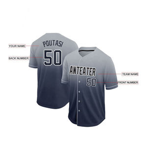 Camiseta de Béisbol Personalizada con Estampado Tejido ODM, Manga Corta para Hombre, Gris Marino Degradado, Cuello en V, Informal, Transpirable, para Verano - Product Image 4