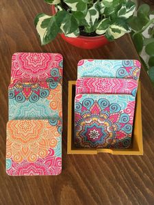 Premium MDF Enamel <b>Coaster</b> <b>Set</b> With Durable Heat Resistant Surface For Home Kitchen Dining Table And Office Decor - Product Image 1