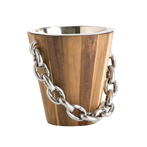 Luxury Wood Ice Bucket with Metal Chain Handle Premium Stainless Steel Wine & Champagne <b>Cooler</b> for Hotel Bar and Home Decor - Product Image 1
