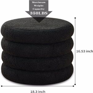 Modern Round Sherpa Footstool Teddy Vanity <b>Stool</b> with Flip Top Tray Upholstered Makeup Chair for Home Decor <b>Storage</b> Ottoman - Product Image 3
