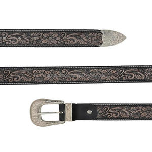 Ceinture unisexe exclusive en cuir de vache argentin, style western vintage, avec gravures à la main, double ceinture en cuir, clous, largeur 40 mm, boucle en laiton massif - Product Image 3