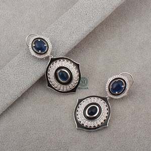 Nora <b>Sapphire</b> Blue CZ Designer <b>Drop</b> <b>Earrings</b> - Product Image 3