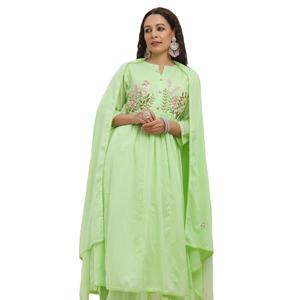 Algodón puro con bordado Trabajo Anarkali Top con pantalón y Dupatta - Product Image 2