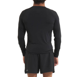 Men <b>Black</b> <b>Long</b> <b>Sleeve</b> Rash Guard Shirt With Logo Quick Dry Polyester Spandex Front Print <b>Gym</b> Wear - Product Image 3