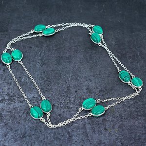 Beautiful Malachite Bezel Setting Oval Shape Green Gemstones Copper Alloy Overlay <b>Statement</b> <b>Necklace</b> Gift Bridal Wedding - Product Image 2