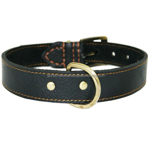 Collar de perro de cuero texturizado negro con costuras y relleno rojo elegante hecho a mano duradero con hebilla de latón macizo remaches y bucles de anillo en D - Product Image 3