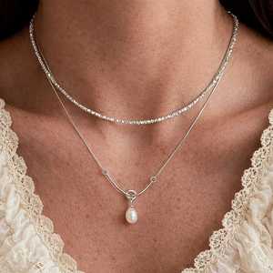 Collier en argent sterling avec pendentif perle d'eau douce, ensemble de bijoux délicats superposés en perles - Product Image 2