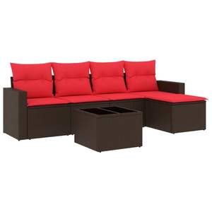 Ensemble de canapés de patio en polyrotin marron 6 pièces avec coussins, meubles d'extérieur élégants - Product Image 2