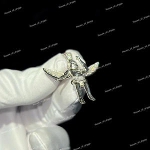 Collar con colgante de ángel de plata 925 con diamantes de moissanita, estilo hip hop, regalo para él y para ella. - Product Image 4