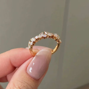 Anillo de media eternidad con diamantes cultivados en laboratorio de corte marquesa y redondo para mujer, oro sólido de 14k, alternando con diamantes, regalo de boda o promesa para enamorados. - Product Image 1