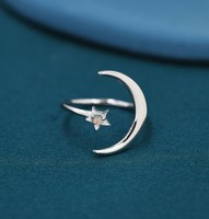 Anillo de Boda de Lujo Grande de Plata de Ley 925 con Baño de Oro de 14k, Diseño de Ópalo con Constelación y Estrella Lunar