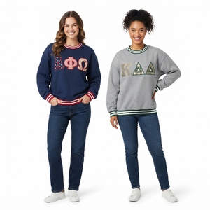 Women's Green Embroidered Greek Letter <b>Crewneck</b> Sweatshirt Full Sleeve Knitted Cotton Autumn Wear - Product Image 3