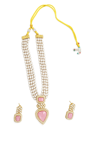 ELVORA GEMS - Collar de Lujo para Mujer con Colgante de Perla de Agua Dulce Chapado en Oro de 22K, con Cuentas y Cadena con Engaste de Bisel de Piedra Rosa en Forma de Corazón, Ideal para Bodas - Product Image 4