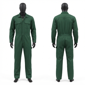 Combinaison de travail unisexe en sergé de coton et polyester de qualité supérieure, certifiée CE, imperméable, 240 GSM, verte, avec logo personnalisé et poche utilitaire - Product Image 1