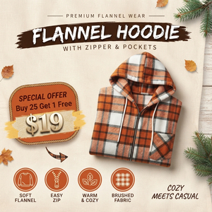 Sweat à capuche en flanelle à carreaux pour femmes avec fermeture éclair intégrale et poche latérale, sweat à capuche en coton doux et chaud, vêtements d'hiver, sweat à capuche en flanelle à manches longues - Product Image 1