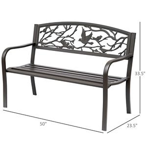 Panca da Giardino in Acciaio Inossidabile Marrone da 50 Pollici con Schienale e Braccioli per Patio, Centro Commerciale, Parco, Cortile - Product Image 3
