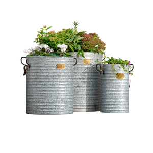 Galvanized Metal Planter Bucket With Rope Handles Rustic Style For Garden Flower Pots Indoor Outdoor Use Durable Plant <b>Container</b> - Product Image 6
