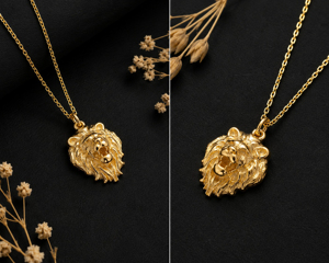 Collier Pendentif Tête de Lion Chrétien en Argent Sterling 925 Plaqué Or 18K Unisexe, Luxe Minimaliste pour Usage Quotidien - Product Image 4