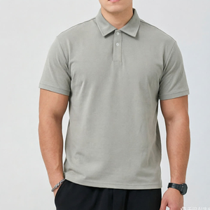 Men's Navy <b>Blue</b> Short Sleeve <b>Polo</b> <b>Shirt</b> Solid Color Casual Style Breathable Woven Fabric Regular Fit - Product Image 2