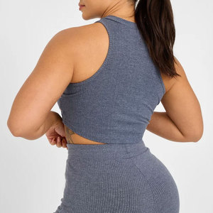 New Fashion <b>Women's</b> Jersey Ribbed Material Quick Dry Breathable Drawstring Design Cropped Length Tank <b>Top</b> Workout Gym <b>Vest</b> Tight - Product Image 6