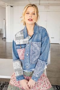 Chaqueta Corta Reversible de Mezclilla Lavada para Mujer, Estilo Boho, con Forro de Algodón, para Otoño - Product Image 3