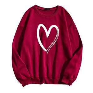 เสื้อสเวตเชิ้ตคอกลมผู้หญิง สีแดง ผ้าฝ้าย พิมพ์ลายหัวใจ ทรงปกติ แขนยาว สำหรับฤดูใบไม้ร่วง - Product Image 1