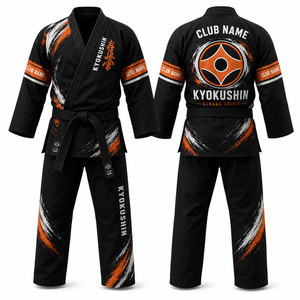 MEGAMAPLE Kyokushin Karate Gi Imprimé par transfert thermique Manches courtes Évacuation de l'humidité Respirant 100% Polyester Unisexe Adulte Club - Product Image 1