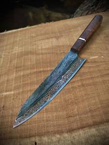 Couteau de Chef Professionnel en Damas à Haute Teneur en Cuivre, Forgé à la Main, Qualité Supérieure, 8-9,9 pouces, Manche en Bois, Ambidextre, Compatible Lave-Vaisselle, pour Cuisine - Product Image 6