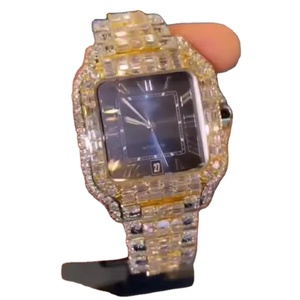 Reloj de lujo Diver Hip Hop Moissanite para hombre con banda de acero inoxidable Cristal de zafiro Movimiento de cuarzo Cara azul Diamantes negros - Product Image 1