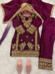 Costume pakistanais brodé marron pour filles, tenue de mariage Eid, 3 pièces, salwar kameez avec dupatta - Product Image 5