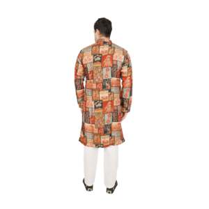 Ensemble de kurta pour homme de créateur avec broderie florale multicolore en tissu semi-jacquard TMEN04-04-S - Product Image 3