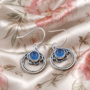 Pendientes colgantes de calcedonia azul natural con forma de loto, plata de ley 925, hechos a mano, estilo bohemio, con gemas, para mujer, joyería para madres. - Product Image 6