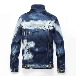 2026 Fashionable Casual Hand Drawn Letter Print Reversible Knitted Cotton Washed <b>Denim</b> <b>Jacket</b> Spring Style Men's <b>Jacket</b> - Product Image 1