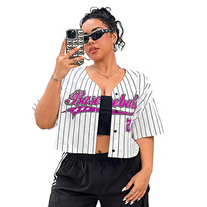 Maillot de baseball unisexe court à rayures imprimées par transfert thermique, style vintage streetwear, respirant à l'avant - Product Image 3