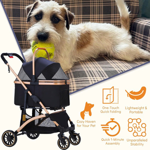 Poussette pliable pour animaux de compagnie pour petits chiens et chats avec système d'amortissement à 6 points, pliage à une touche et panier amovible - Product Image 6