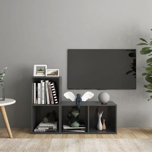2 pezzi armadi TV in legno grigio 28.3 "x 13.8" x 14.4 "per soggiorno - Product Image 1