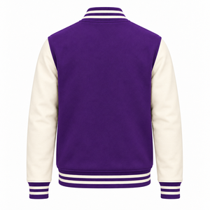 Blouson universitaire pour homme violet et blanc à manches longues, col montant, boutons recouverts, style décontracté, coupe régulière, pour l'hiver, 100 % laine, séchage rapide - Product Image 2