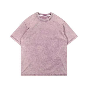 T-shirt en coton à manches courtes surdimensionné pour homme, couleur mauve rose délavée, logo personnalisé, OEM ODM, vêtements en gros - Product Image 1