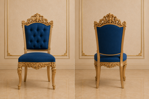 Opulento juego de comedor tapizado en azul real, inspirado en el estilo rococó, mesa de comedor para 8 personas y sillas, muebles de lujo para el comedor. - Product Image 2