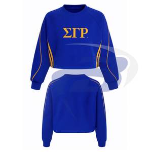 เสื้อครอปสีน้ำเงินและสีทองของชมรมซิกมาแกมมาโร พร้อมลายปักสีทองและดีไซน์ลายพิมพ์  สำหรับชมรม SGR ชุดนักศึกษา - Product Image 1