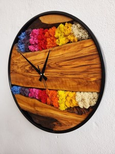 Rainbow Moss Wood Wall <b>Clock</b> Handmade Colorful Wooden Timepiece Modern Nature Inspired Decor Round Wall Art Living Room - Product Image 4