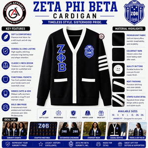 เสื้อคาร์ดิแกนอะคริลิกปักลาย Zeta Phi Beta สำหรับผู้หญิง |   ZOB Sorority ปักลายเรียบง่ายสไตล์วินเทจ ป้องกันริ้วรอย สำหรับสุภาพสตรีในฤดูหนาว - Product Image 5