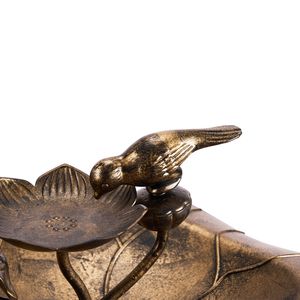 Vasca per Uccelli in Resina Bronzo Antico 50*50*86cm con Bordo a Loto e Vassoio Mangiatoia per il Birdwatching in Giardino - Product Image 6