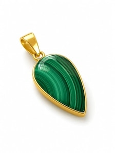 Pendentif ovale en malachite naturelle de haute qualité en argent sterling plaqué or, bijoux de mariage unisexe, vente en gros Rajasthan - Product Image 2