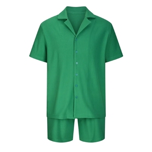 ชุดเสื้อเชิ้ตผู้ชายผ้าฝ้าย 100% คุณภาพสูง ระบายอากาศได้ดี เสื้อผ้าแฟชั่นฤดูร้อนสำหรับผู้ชาย ชุดเสื้อเชิ้ตและกางเกงขาสั้น สกรีนโลโก้ได้ - Product Image 6