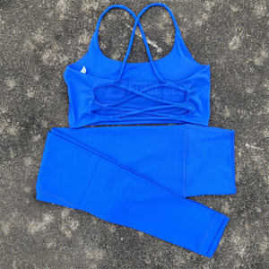 Ensemble de sport 2 pièces écologique et respirant à motif uni : soutien-gorge et leggings, short taille haute élastique pour le yoga - Product Image 5