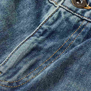 Jean décontracté pour homme taille haute en coton délavé coupe large, poids moyen, devant plat, fermeture boutonnée, style automne - Product Image 6