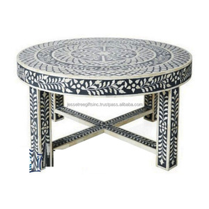 Bone Inlay Tripod Coffee <b>Table</b> With <b>Black</b> Resin Polish Finishing Round Shape Elegant Design Excellent Quality For <b>Living</b> <b>Room</b> - Product Image 4